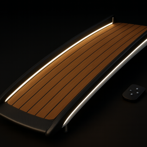 Passerella per yacht modello Premium in vero Teak con luci LED dinamiche e telecomando
