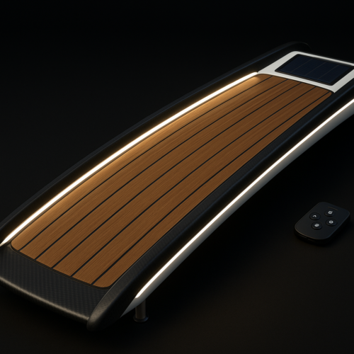 Passerella per yacht modello Deluxe in fibra di carbonio con rivestimento in Teak e pannelli solari